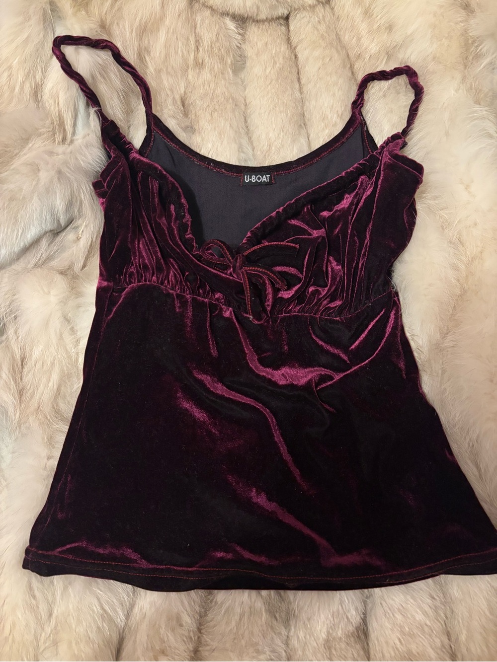 U-Boat Vintage Vampire Velvet Velour Spaghetti Strap Cami in Deep Red Plum